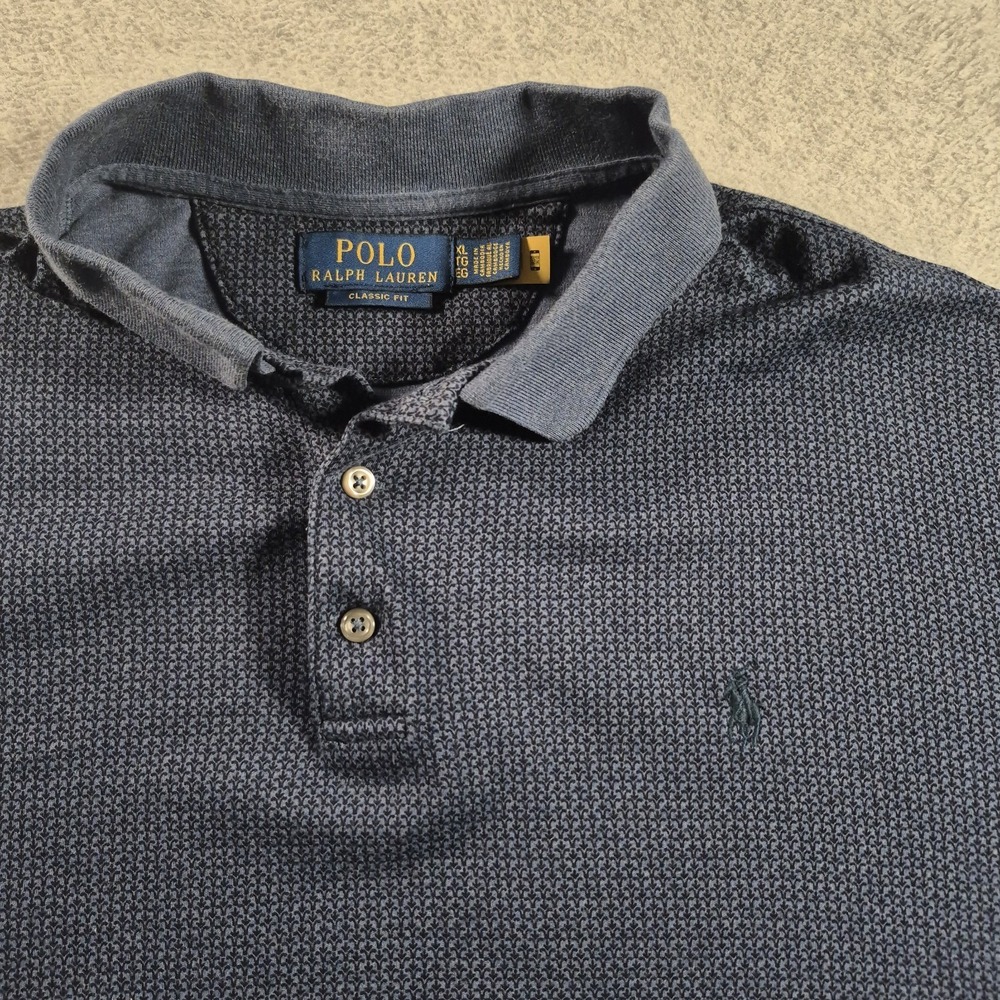 Polo Ralph Lauren Shirt Mens Size XL TG Blue Geometric Classic‎ Fit Cotton Golf